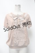 axes femme / ストライプシフォンリボンTシャツ  ベージュ S-25-03-13-038-AX-TO-HR-ZS
