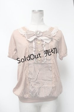 画像1: axes femme / ストライプシフォンリボンTシャツ  ベージュ S-25-03-13-038-AX-TO-HR-ZS