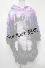 TRAVAS TOKYO / 宇宙たれくまプリントハーフスリーブフーディー  黒ｘ紫 S-25-03-13-044-PU-TS-HR-ZS