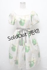 Emily Temple cute / Apple Stampワンピース  ベージュｘグリーン S-25-03-17-058-ET-OP-AS-ZS