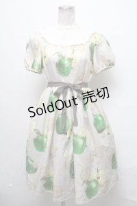 Emily Temple cute / Apple Stampワンピース  ベージュｘグリーン S-25-03-17-058-ET-OP-AS-ZS