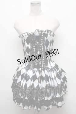 画像1: ATELIER PIERROT / "Diamond Circus"ミニコルセットワンピース  黒ｘ白 S-25-03-17-077-EL-OP-HR-ZS
