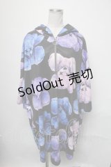 Amilige /  Shit Bear総柄プリントパーカー  黒 S-25-03-17-043-PU-TO-HR-ZI
