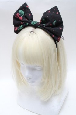 画像1: HELL CAT PUNKS / さくらんぼ柄リボンカチューシャ  黒 S-25-03-20-012-PU-AC-HR-ZT168