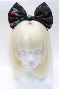 画像2: HELL CAT PUNKS / さくらんぼ柄リボンカチューシャ  黒 S-25-03-20-012-PU-AC-HR-ZT168