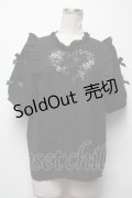 axes femme POETIQUE / フラワーハート刺 ブラウス  黒 S-25-03-22-030-AX-BL-HR-ZS