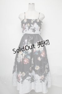 axes femme NOSTALGIE / アンティークブーケ柄ワンピース  黒 S-25-03-23-1064-AX-OP-HR-ZS