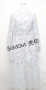 axes femme / ベリー柄ロングワンピース  サックス S-25-03-23-1050-AX-OP-HR-ZS