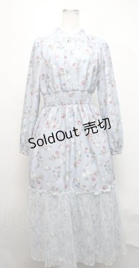 axes femme / ベリー柄ロングワンピース  サックス S-25-03-23-1050-AX-OP-HR-ZS