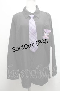 NieR Clothing / ちゃむちゃむカラーネクタイ付きシャツ  黒ｘ紫 S-25-03-25-055-PU-BL-HR-ZS