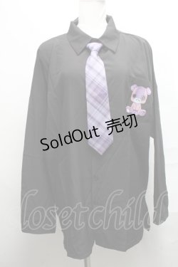 画像1: NieR Clothing / ちゃむちゃむカラーネクタイ付きシャツ  黒ｘ紫 S-25-03-25-055-PU-BL-HR-ZS