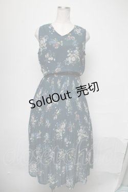 画像1: axes femme / 花柄プリーツノースリワンピース  グリーン S-25-03-28-061-AX-OP-AS-ZS