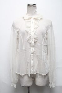 Emily Temple cute / ドビードット&フロントフリル長袖ブラウス  キナリ S-25-03-28-010-ET-BL-HR-ZS