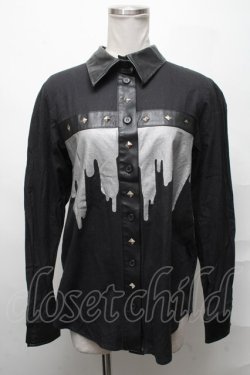 画像1: PEACE NOW / 襟切替シャツ  黒 S-25-03-31-035-PU-BL-AS-ZS