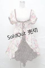 axes femme / 花柄レース切替チュニック  キナリｘブラウン S-25-03-31-045-AX-OP-HR-ZS