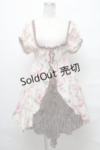 axes femme / 花柄レース切替チュニック  キナリｘブラウン S-25-03-31-045-AX-OP-HR-ZS