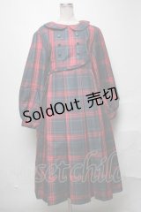 FLC / 皆方由衣コラボ MINA*タータンチェックワンピース LL 赤ｘグリーン S-25-04-01-049-LO-OP-AS-ZS
