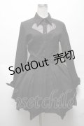 DARK IN LOVE / Gothic sexy mesh heart pleated collar bow dress S 黒 S-25-04-01-055-PU-OP-HR-ZS