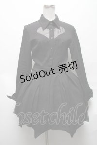 DARK IN LOVE / Gothic sexy mesh heart pleated collar bow dress S 黒 S-25-04-01-055-PU-OP-HR-ZS
