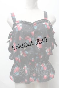 Ank Rouge / いちごオフショルブラウス  黒ｘ赤 S-25-04-01-038-CA-TO-AS-ZS