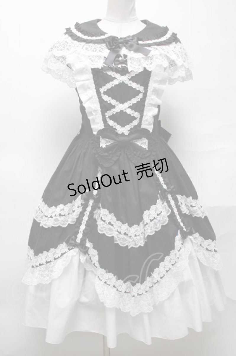 画像1: metamorphose / フローレンスケープ付きジャンパースカート  黒ｘ白 S-25-04-05-063-ME-OP-HR-ZS (1)