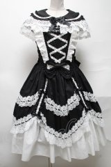 metamorphose / フローレンスケープ付きジャンパースカート  黒ｘ白 S-25-04-05-063-ME-OP-HR-ZS