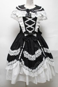 metamorphose / フローレンスケープ付きジャンパースカート  黒ｘ白 S-25-04-05-063-ME-OP-HR-ZS
