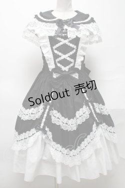 画像1: metamorphose / フローレンスケープ付きジャンパースカート  黒ｘ白 S-25-04-05-063-ME-OP-HR-ZS