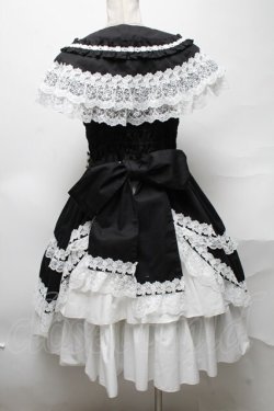 画像2: metamorphose / フローレンスケープ付きジャンパースカート  黒ｘ白 S-25-04-05-063-ME-OP-HR-ZS