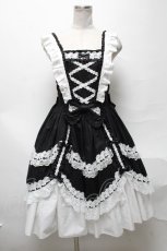 画像3: metamorphose / フローレンスケープ付きジャンパースカート  黒ｘ白 S-25-04-05-063-ME-OP-HR-ZS (3)