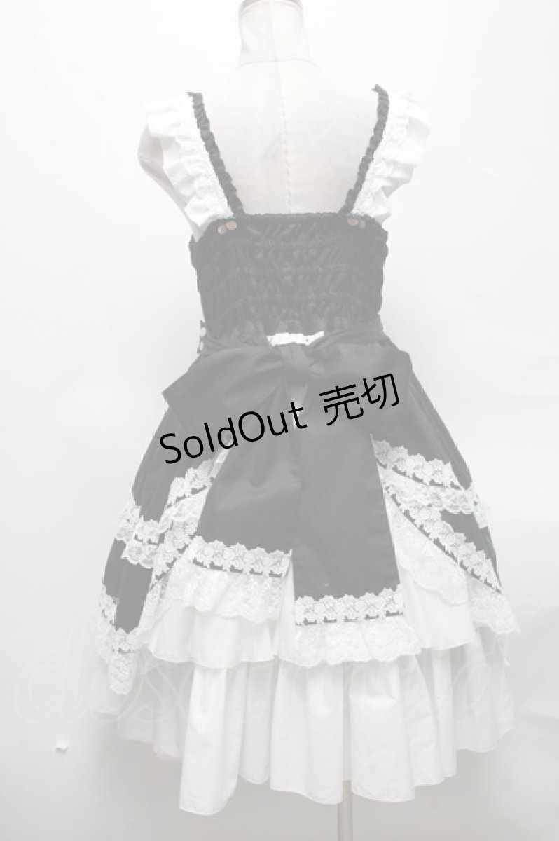 画像4: metamorphose / フローレンスケープ付きジャンパースカート  黒ｘ白 S-25-04-05-063-ME-OP-HR-ZS (4)