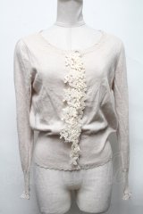 Emily Temple cute / レース付きカーディガン  ベージュ S-25-04-05-029-ET-TO-HR-ZS