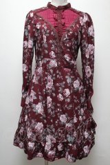 axes femme / 総バラベルト付ワンピース  ワイン S-25-04-06-048-AX-OP-HR-ZS