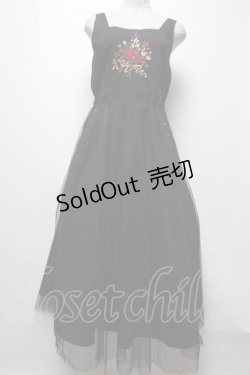 画像1: axes femme / ブーケ刺繍チュールジャンスカ  黒 S-25-04-06-051-AX-OP-HR-ZS
