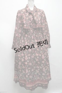 画像1: axes femme NOSTALGIE / パネル柄ボウタイ付きワンピース  ブラウン S-25-04-09-060-AX-OP-HR-ZS