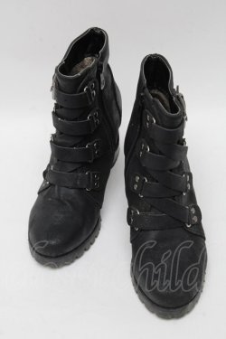 画像1: GOTH / 編み上げデザインヒールブーツ  黒 S-25-04-12-006-GO-ZA-HR-ZS