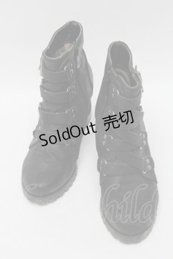 画像1: GOTH / 編み上げデザインヒールブーツ  黒 S-25-04-12-006-GO-ZA-HR-ZS