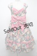 metamorphose / 和柄リボンジャンパースカート  ブルーｘピンク S-25-04-12-076-ME-OP-AS-ZS