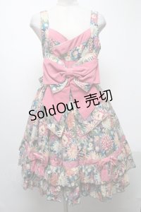 metamorphose / 和柄リボンジャンパースカート  ブルーｘピンク S-25-04-12-076-ME-OP-AS-ZS