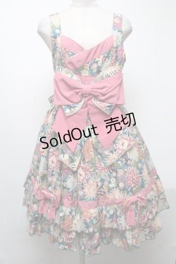 画像1: metamorphose / 和柄リボンジャンパースカート  ブルーｘピンク S-25-04-12-076-ME-OP-AS-ZS