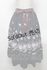 axes femme / パネル花柄フレアスカート  紺 S-25-04-12-088-AX-SK-HR-ZS