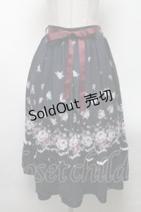 axes femme / パネル花柄フレアスカート  紺 S-25-04-12-088-AX-SK-HR-ZS