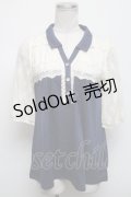 axes femme / 胸元レース使い襟付プルオーバー  紺 S-25-04-14-040-AX-TO-AS-ZS