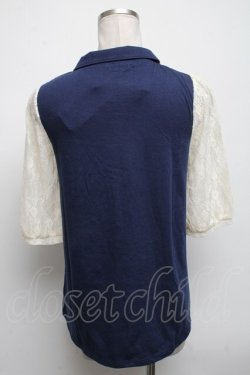画像2: axes femme / 胸元レース使い襟付プルオーバー  紺 S-25-04-14-040-AX-TO-AS-ZS