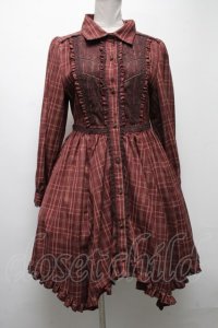 axes femme / レース切り替え金糸チェックシャツワンピース  ブラウン S-25-04-15-064-AX-OP-AS-ZS