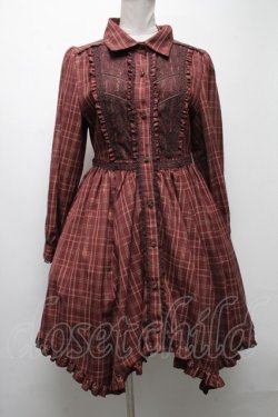 画像1: axes femme / レース切り替え金糸チェックシャツワンピース  ブラウン S-25-04-15-064-AX-OP-AS-ZS