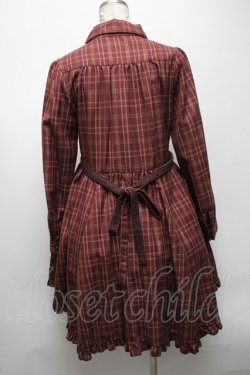 画像2: axes femme / レース切り替え金糸チェックシャツワンピース  ブラウン S-25-04-15-064-AX-OP-AS-ZS