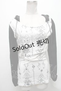 Sixh / ベロア切替プリントプルオーバー  黒ｘ白 S-25-04-15-038-HN-TO-HR-ZS