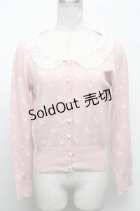 an another angelus / バラ刺繍襟レースニットカーディガン  ピンク S-25-04-17-037-CA-BL-HR-ZS