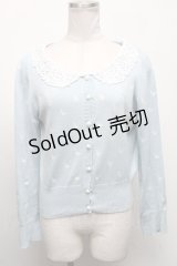 an another angelus / バラ刺繍襟レースニットカーディガン  サックス S-25-04-17-038-CA-BL-HR-ZS